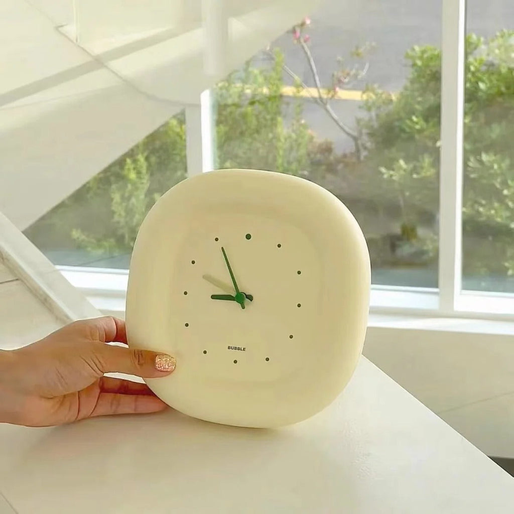 BUBBLE Desk Clock Silent Non-Ticking Cream Plastic Modern Design — Image 4