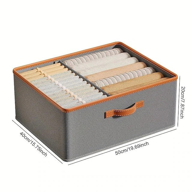 Foldable Fabric Storage Box with Lid Beige 50x40x20 cm Closet Organizer — Image 8