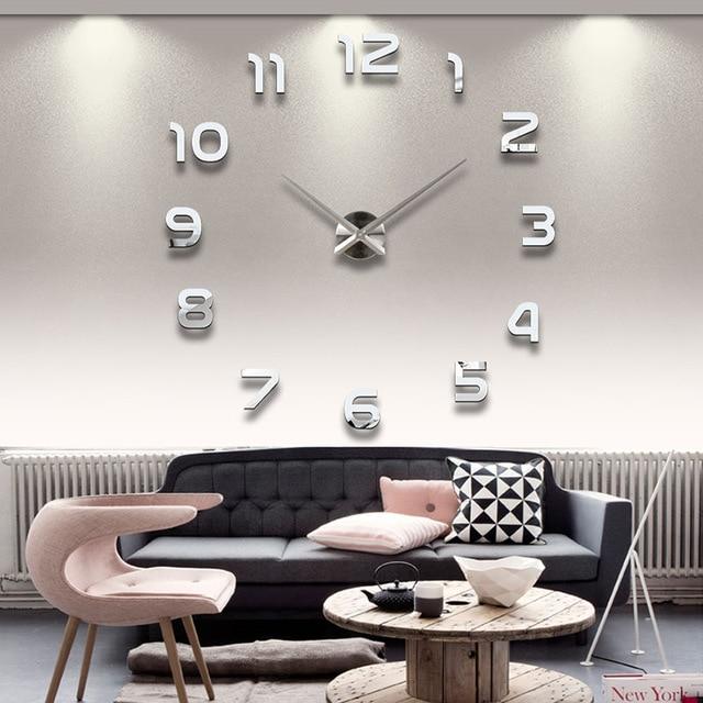 Modern 3D DIY Wall Clock Frameless Acrylic Mirror Large Home Decor — Image 8