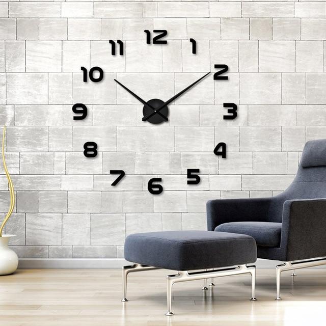 Modern 3D DIY Wall Clock Frameless Acrylic Mirror Large Home Decor — Main Image