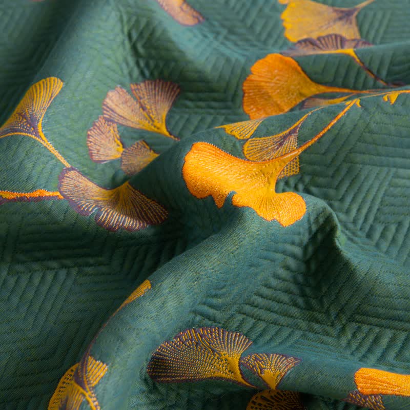 Luxury Floral Quilt Set Cotton Green Orange Reversible King Size Bedding — Image 4