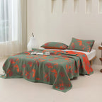 Elegant Floral Quilted Bedspread Set Green Orange Cotton King Size Bedding — Image 5