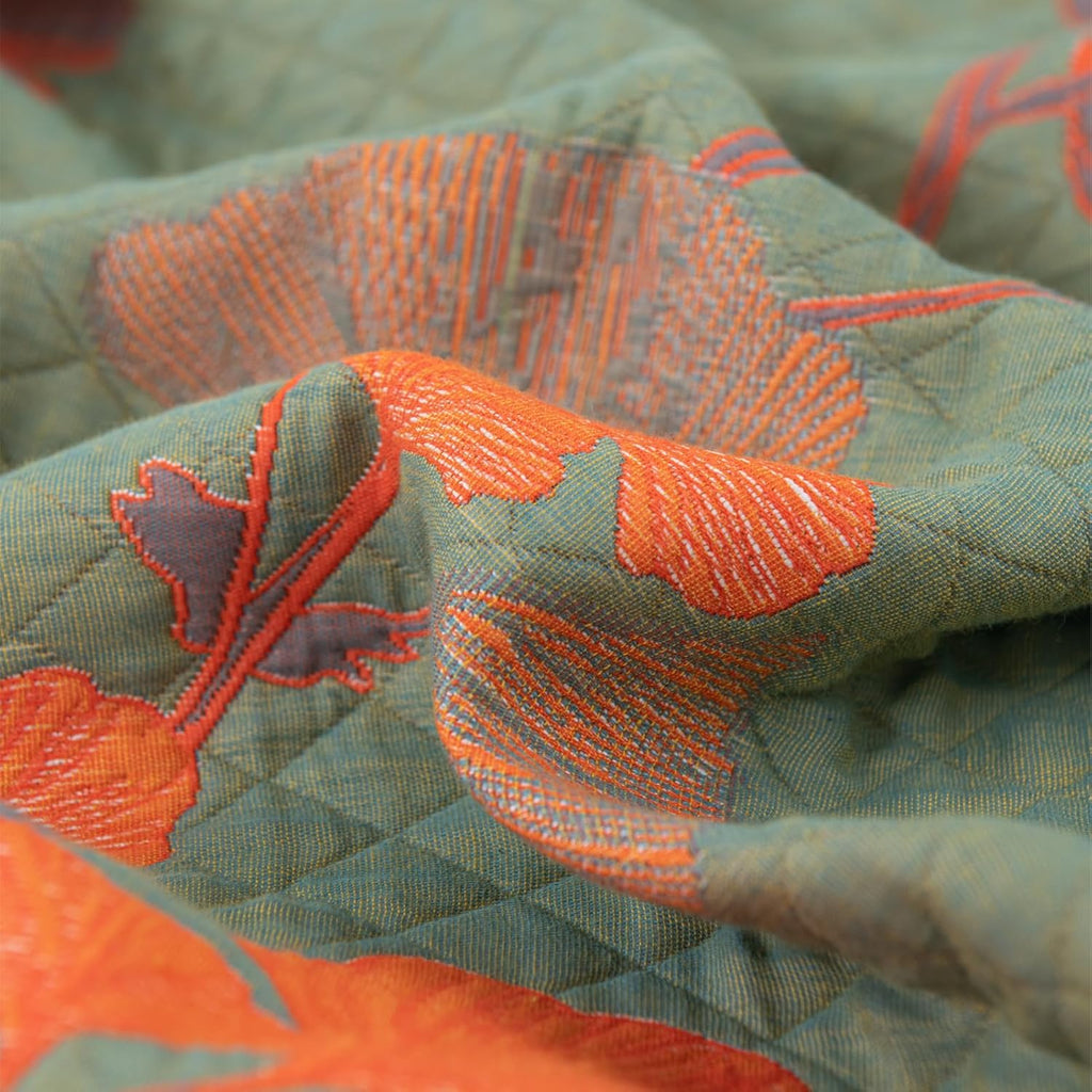 Elegant Floral Quilted Bedspread Set Green Orange Cotton King Size Bedding — Image 7