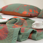 Elegant Floral Quilted Bedspread Set Green Orange Cotton King Size Bedding — Image 9