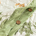 Floral Quilted Bedspread Set Cotton Green Botanical Pattern King Size — Image 5