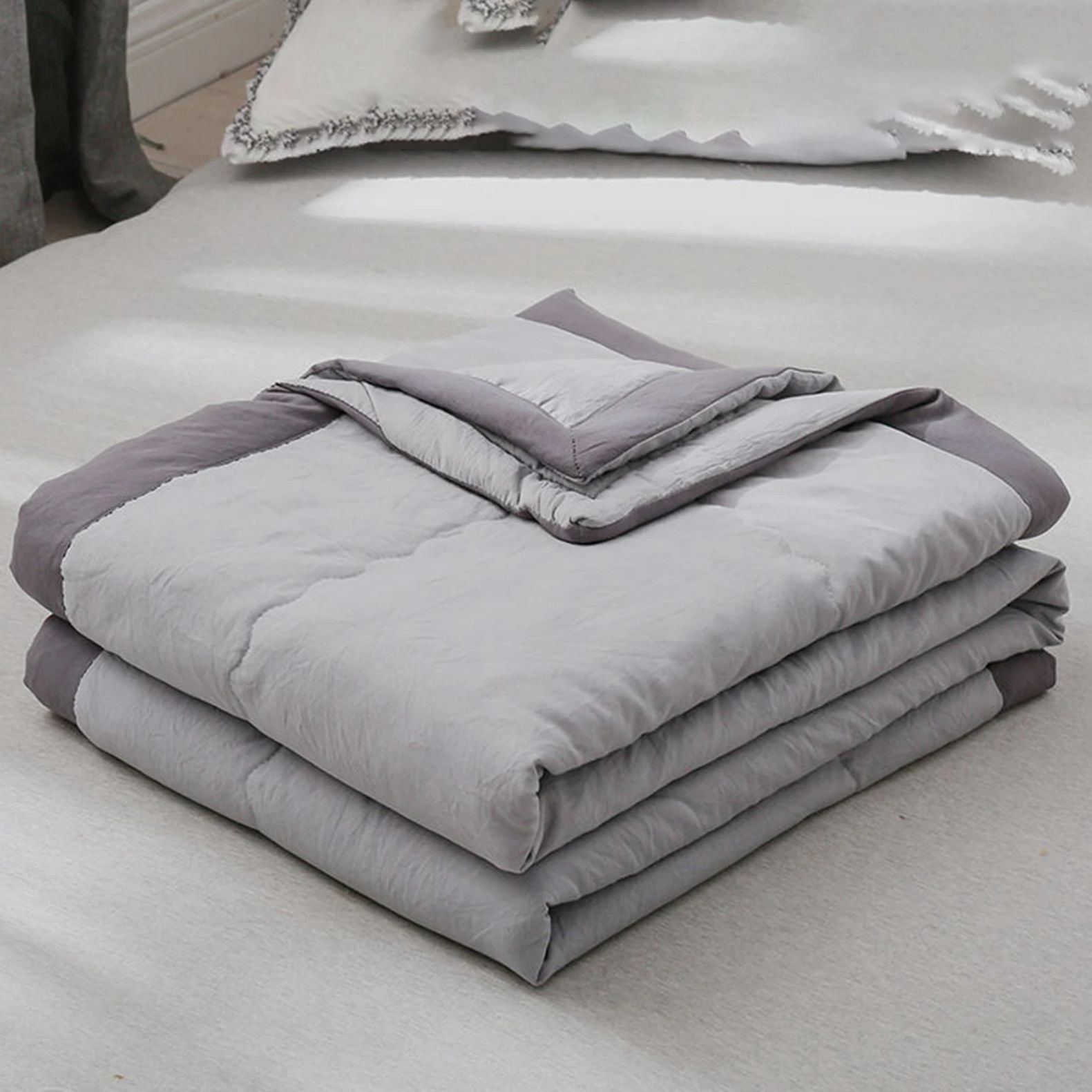 Cozy Reversible Cotton Comforter - Yellow & Gray, Queen Size, Soft & Warm — Image 8
