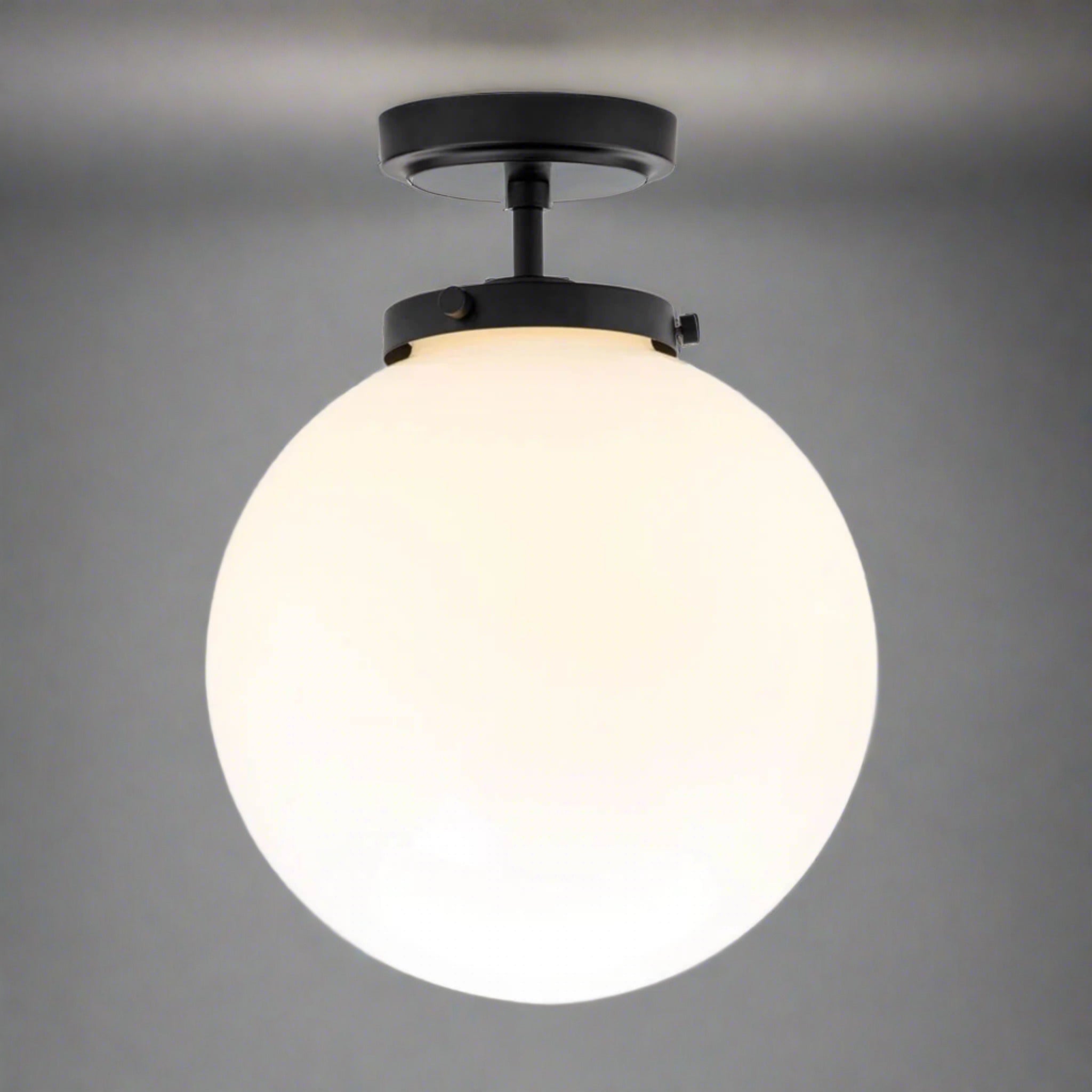 Modern Globe Ceiling Light Fixture White Glass Chrome Finish 25cm Diameter — Image 9