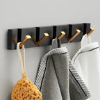 Modern Wall-Mounted Foldable Hook Rack Black Aluminum Gold Accents 5 Hooks — Image 10