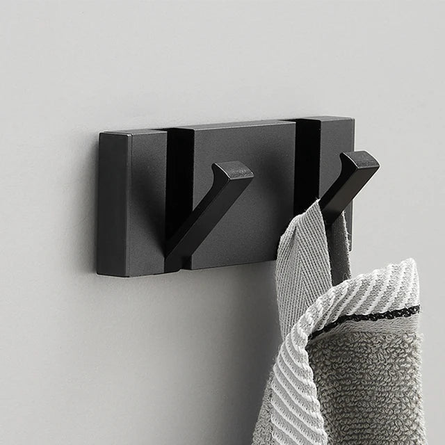 Modern Wall-Mounted Foldable Hook Rack Black Aluminum Gold Accents 5 Hooks — Image 12