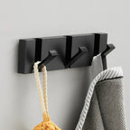 Modern Wall-Mounted Foldable Hook Rack Black Aluminum Gold Accents 5 Hooks — Image 13
