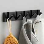 Modern Wall-Mounted Foldable Hook Rack Black Aluminum Gold Accents 5 Hooks — Image 15