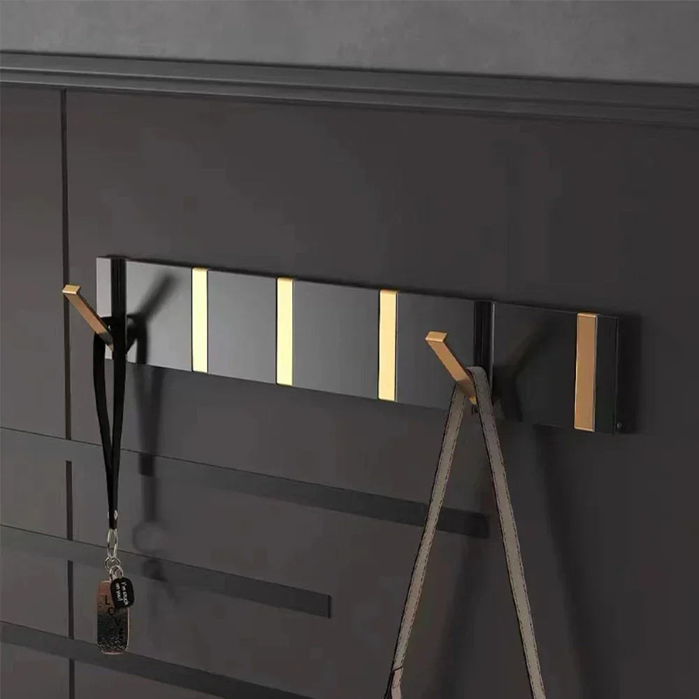 Modern Wall-Mounted Foldable Hook Rack Black Aluminum Gold Accents 5 Hooks — Image 2