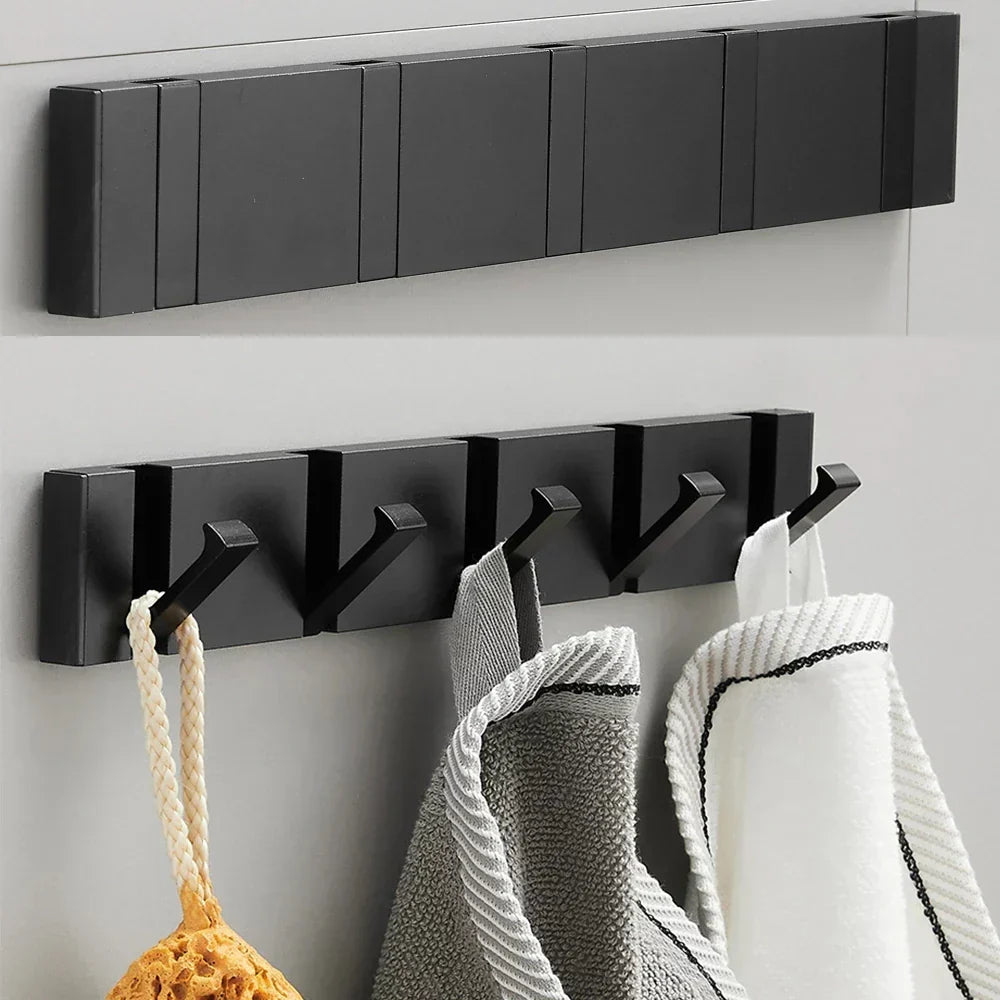 Modern Wall-Mounted Foldable Hook Rack Black Aluminum Gold Accents 5 Hooks — Image 5