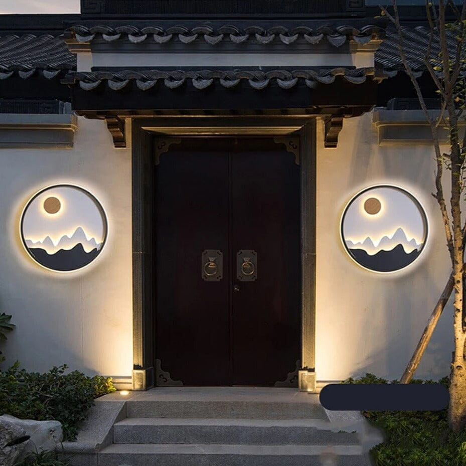 Modern Outdoor LED Wall Light Circular Mountain Sun Design Waterproof Metal — Image 2
