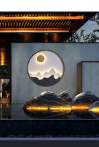 Modern Outdoor LED Wall Light Circular Mountain Sun Design Waterproof Metal — Image 4