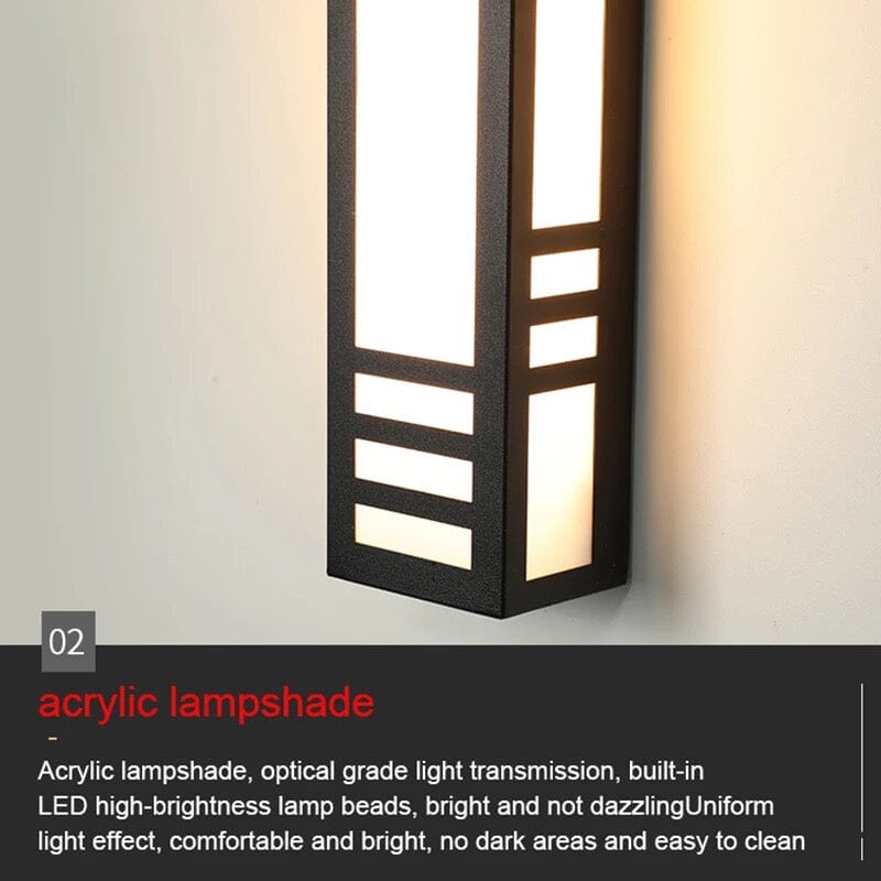 Modern Outdoor Wall Light Fixture LED Wrought Iron Acrylic 80cm Black Waterproof — Image 5
