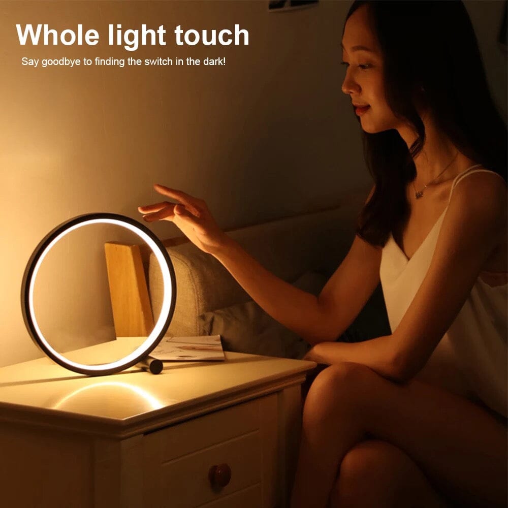 Modern LED Ring Table Lamp with Touch Control, Adjustable Brightness, Black/White, Minimalist Design — Image 5