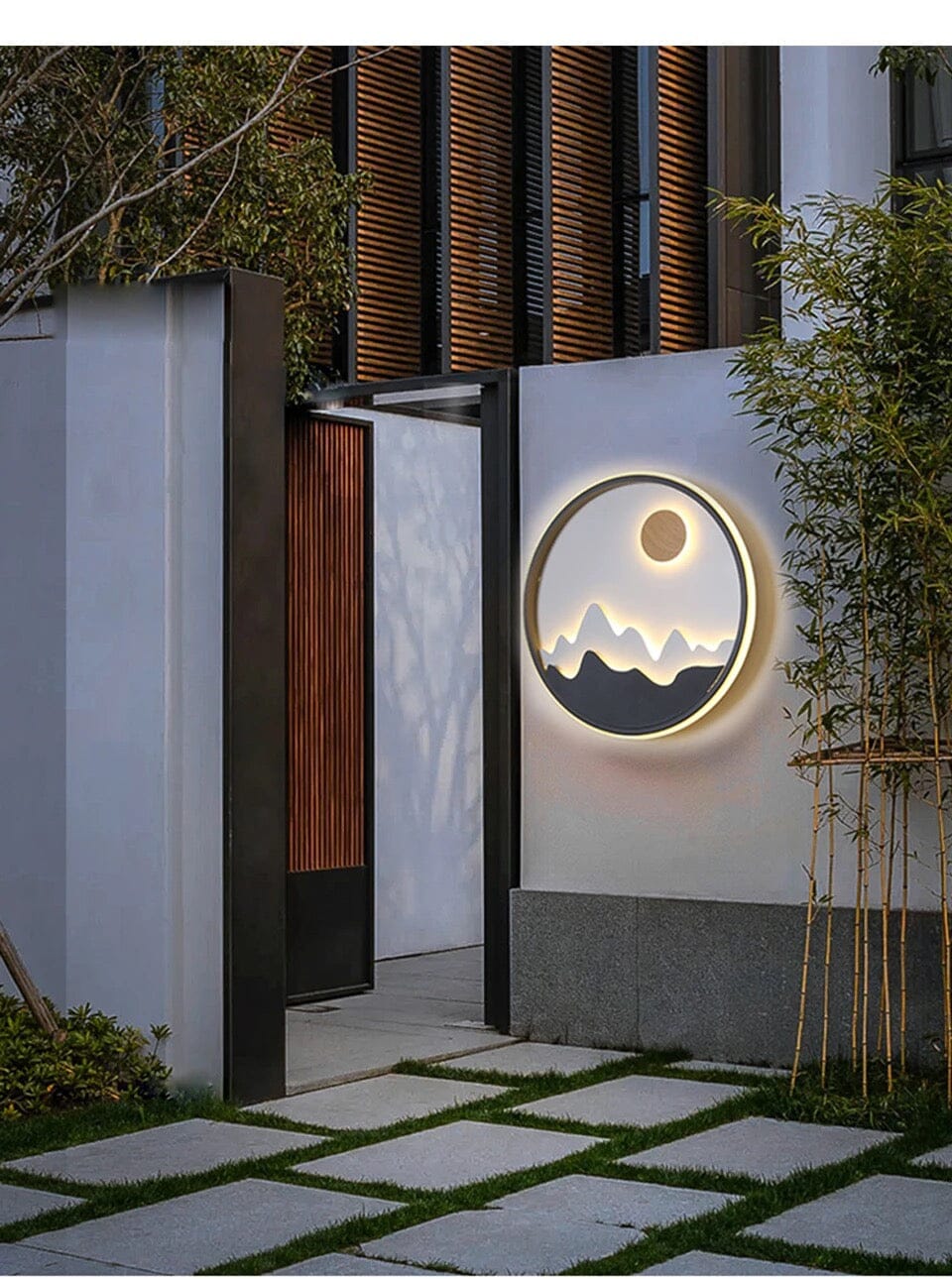 Modern Outdoor LED Wall Light Circular Mountain Sun Design Waterproof Metal — Image 3
