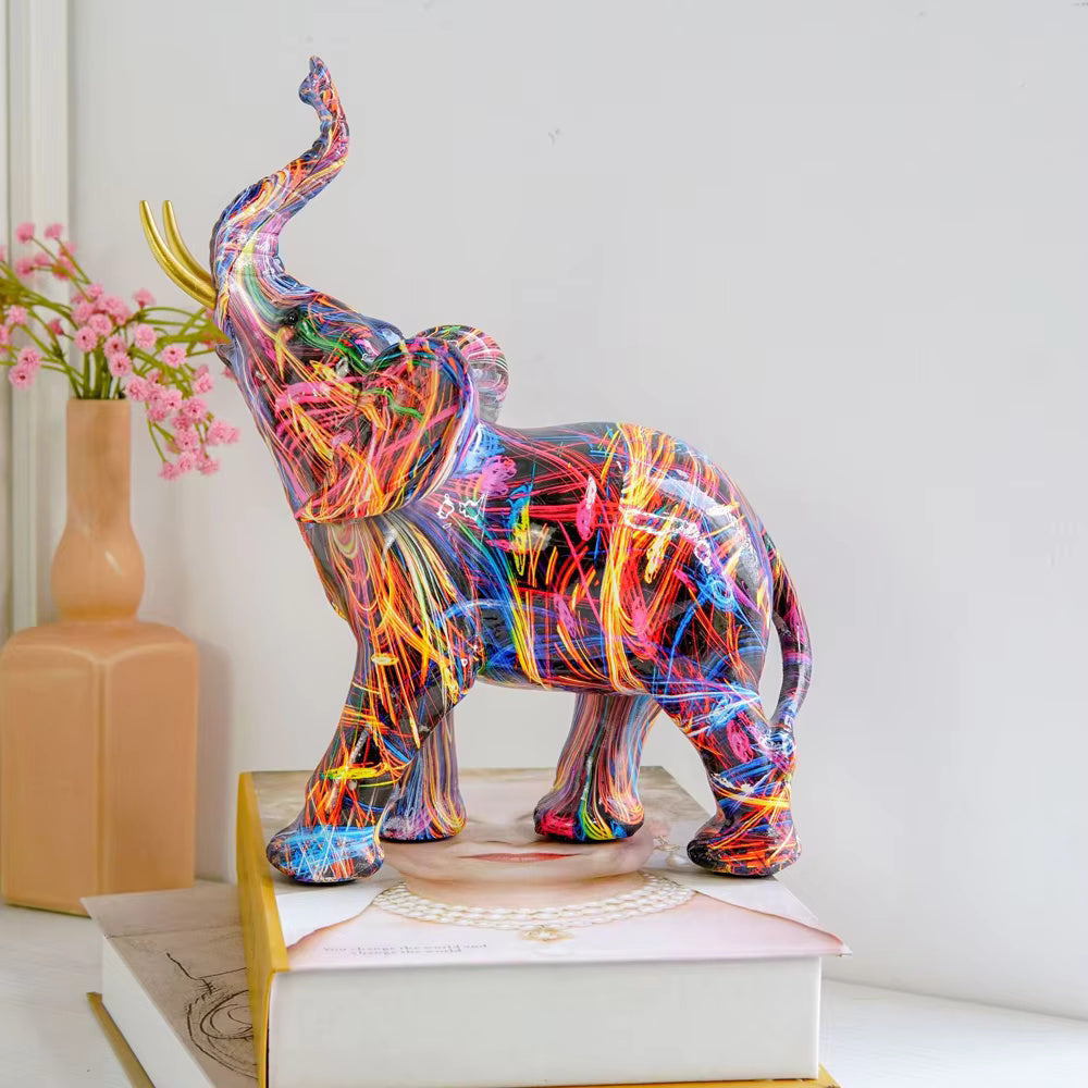 Abstract Elephant Figurine Colorful Resin Home Decor Statue Art Sculpture — Image 5