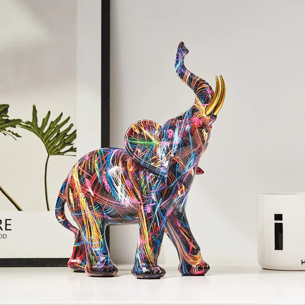 Abstract Elephant Figurine Colorful Resin Home Decor Statue Art Sculpture — Main Image