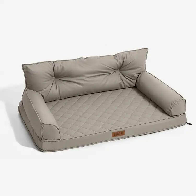 Funny Fuzzy Orthopedic Dog Sofa Bed Beige Faux Leather Large — Image 17