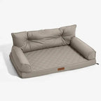 Funny Fuzzy Orthopedic Dog Sofa Bed Beige Faux Leather Large — Image 17