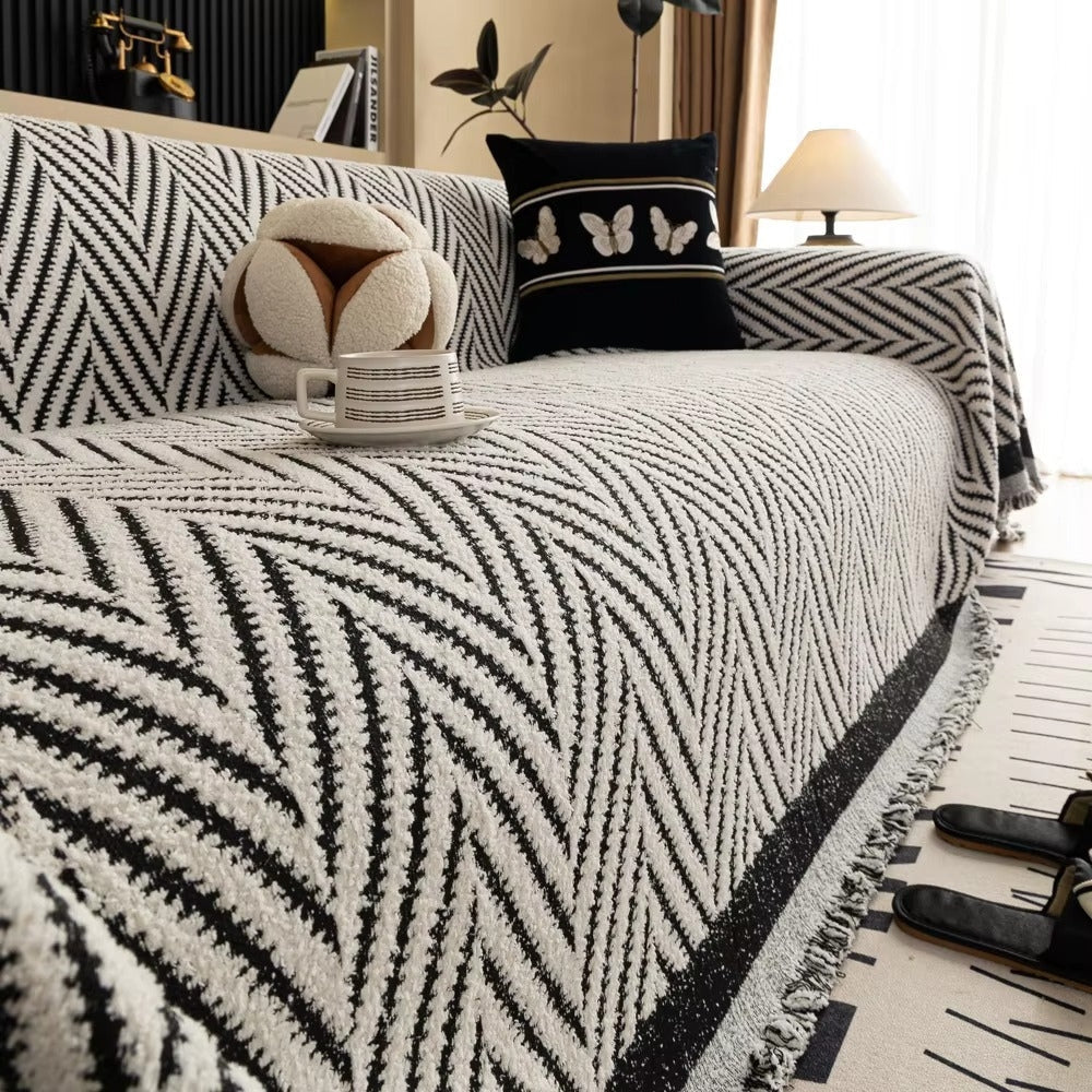Luxury Herringbone Sofa Cover Cotton Blend Slipcover Living Room Protector — Image 7