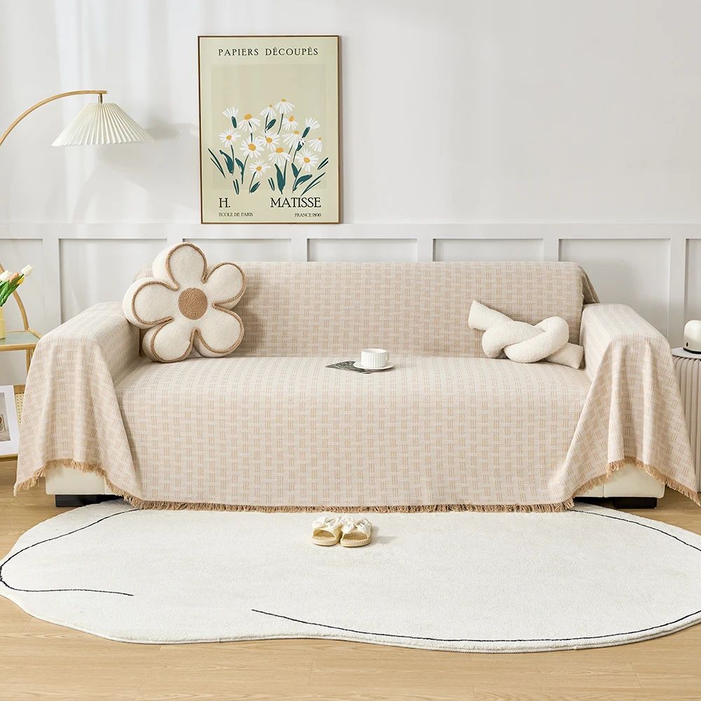 Woven Cotton Sofa Throw Blanket Geometric Pattern Couch Cover Living Room — Image 5