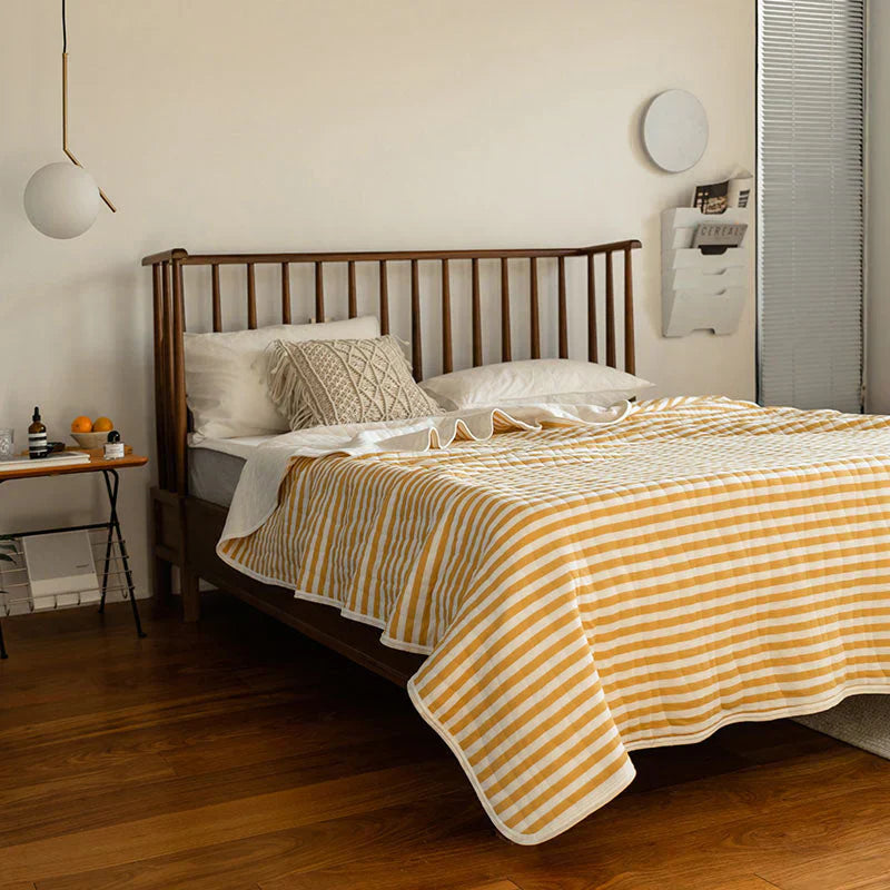Cozy Home Striped Cotton Blanket - Yellow/White, Soft and Lightweight, 150x200cm — Image 5
