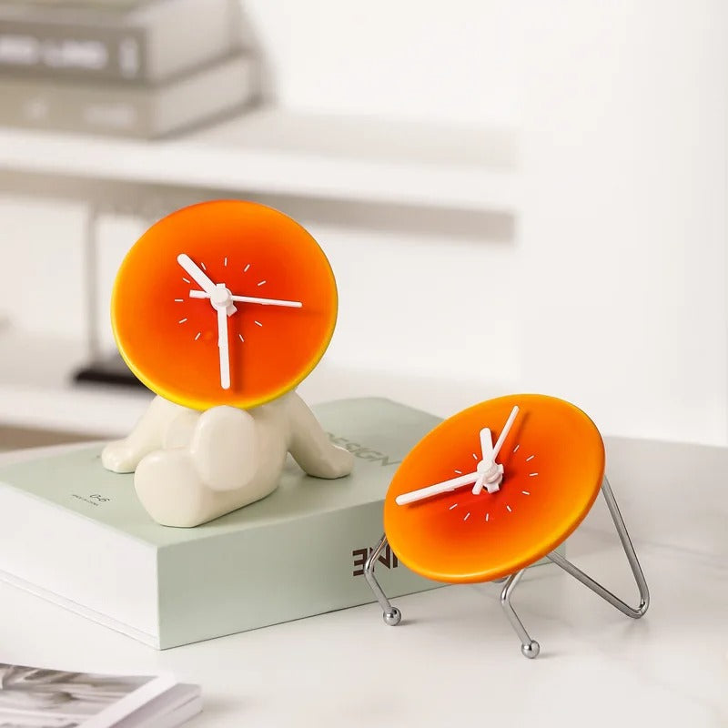 Modern Minimalist Orange Fruit Design Desk Clock with Metal Stand and Ceramic Base — Main Image