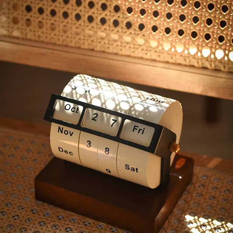 Retro Perpetual Flip Desk Calendar Solid Wood Base Aluminum Alloy Frame Home Office Decor — Image 4