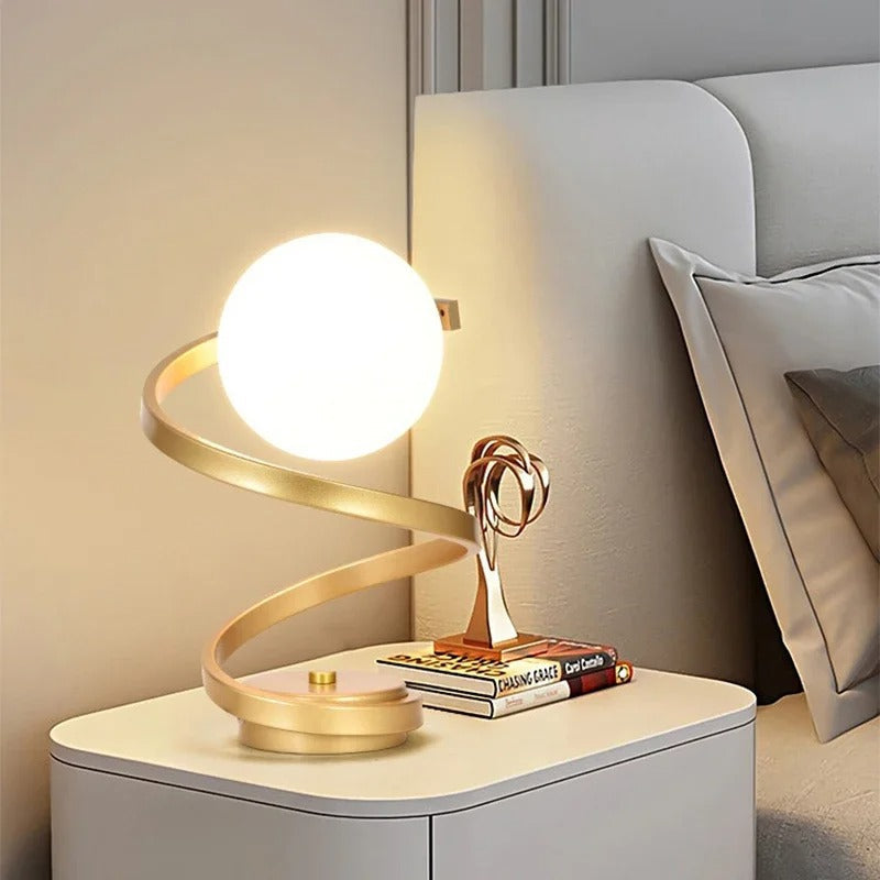 Modern Spiral LED Table Lamp Gold Metal Energy-Efficient for Bedroom Office — Main Image