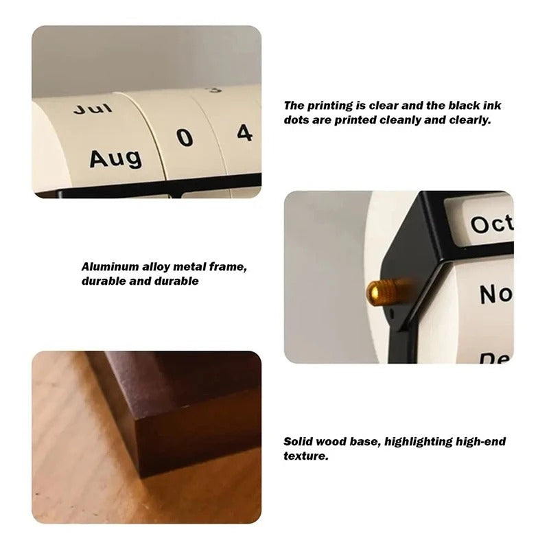 Retro Perpetual Flip Desk Calendar Solid Wood Base Aluminum Alloy Frame Home Office Decor — Image 5