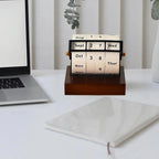 Retro Perpetual Flip Desk Calendar Solid Wood Base Aluminum Alloy Frame Home Office Decor — Image 3