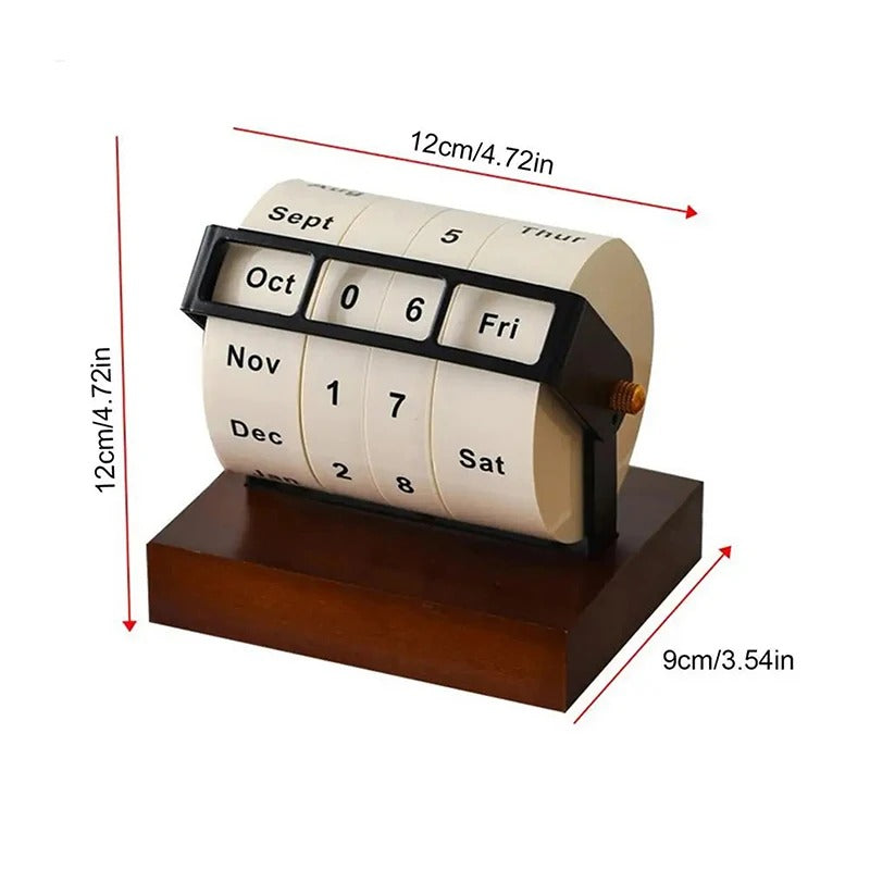 Retro Perpetual Flip Desk Calendar Solid Wood Base Aluminum Alloy Frame Home Office Decor — Image 6
