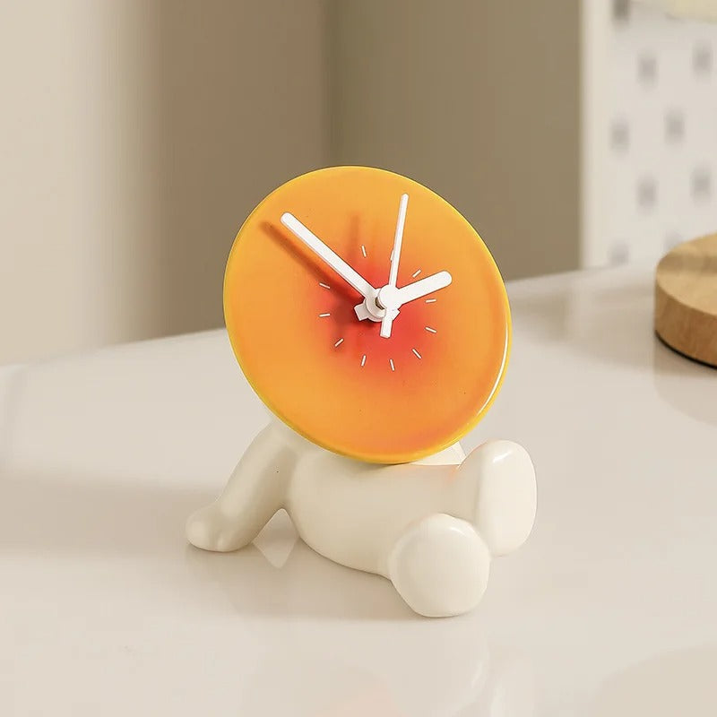 Modern Minimalist Orange Fruit Design Desk Clock with Metal Stand and Ceramic Base — Image 4