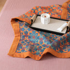 Elegant Floral Cotton Bedspread Set Orange Blue Queen Size Reversible Quilt — Image 7