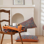 Elegant Floral Cotton Bedspread Set Orange Blue Queen Size Reversible Quilt — Image 9