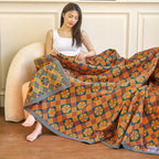 Geometric Quilted Bedspread Set Cotton Orange Green Pattern King Size Reversible — Image 2