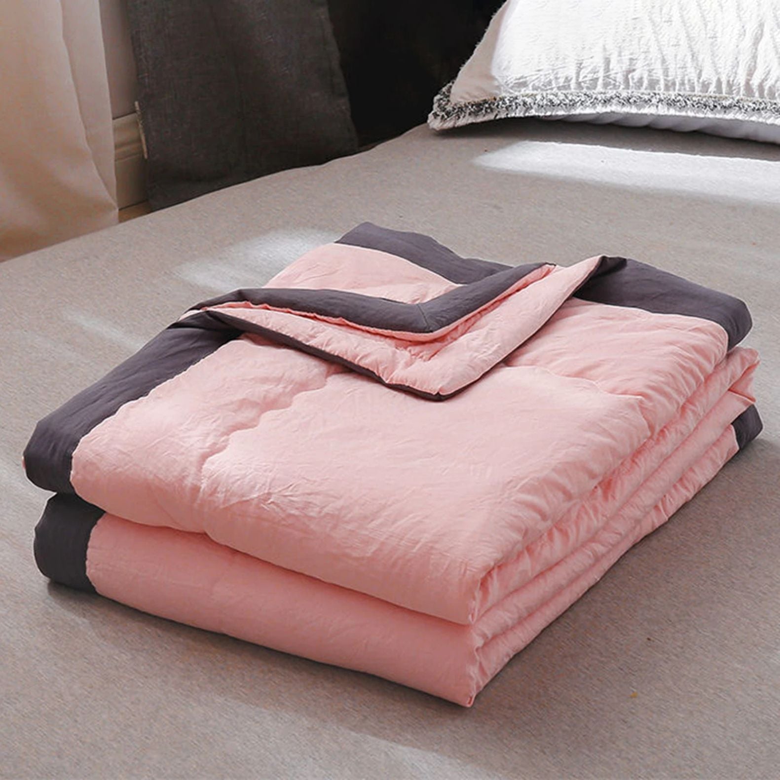 Cozy Reversible Cotton Comforter - Yellow & Gray, Queen Size, Soft & Warm — Image 9