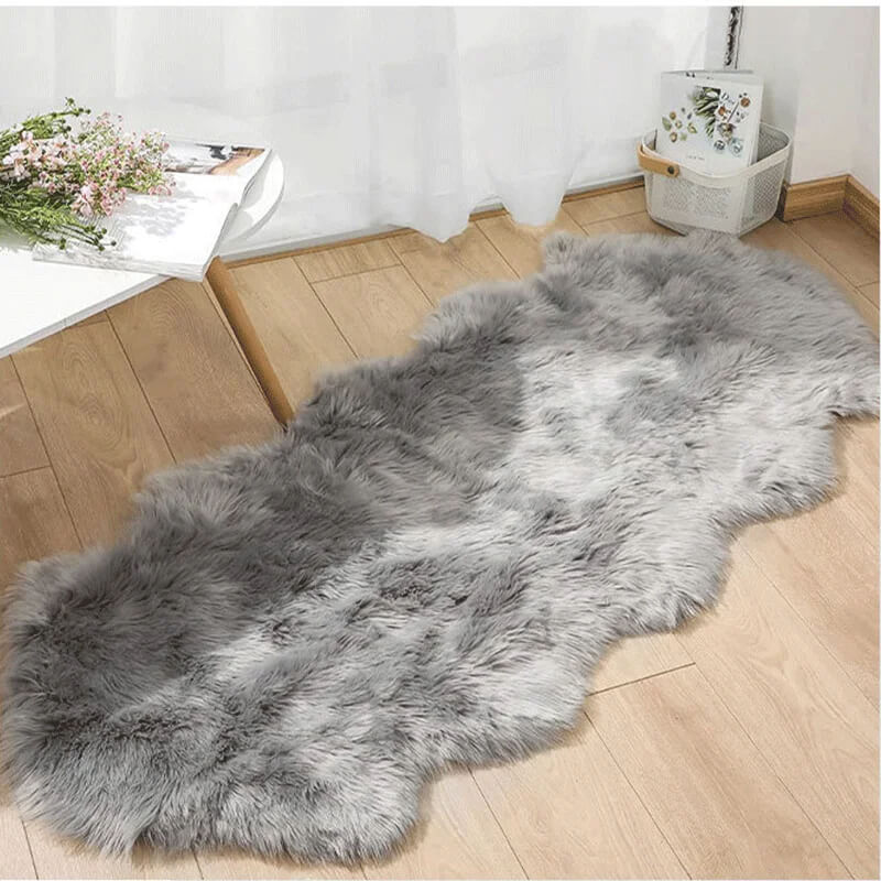 Luxury Faux Fur Area Rug Soft Shaggy Carpet Grey 60x180cm — Image 4