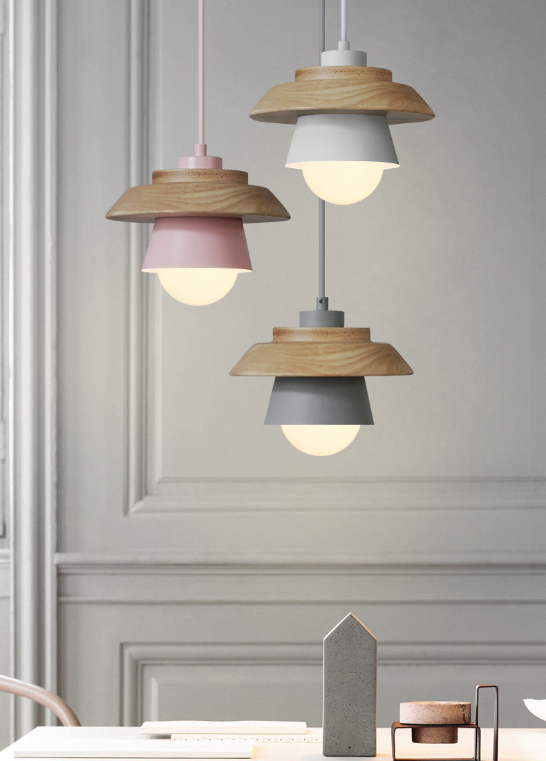Nordic Style Wooden Metal Pendant Light Fixture - Modern Minimalist Hanging Lamp for Home Decor — Image 3