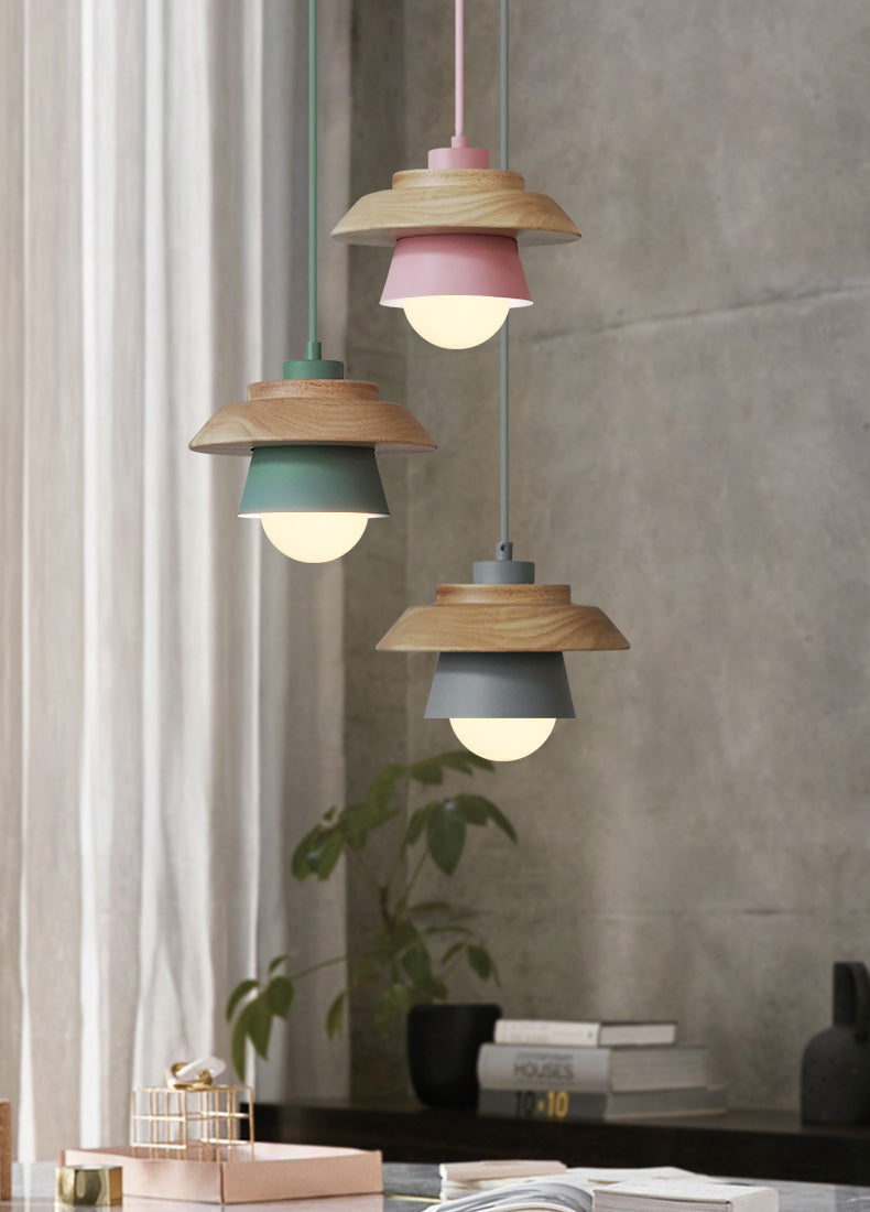 Nordic Style Wooden Metal Pendant Light Fixture - Modern Minimalist Hanging Lamp for Home Decor — Image 4