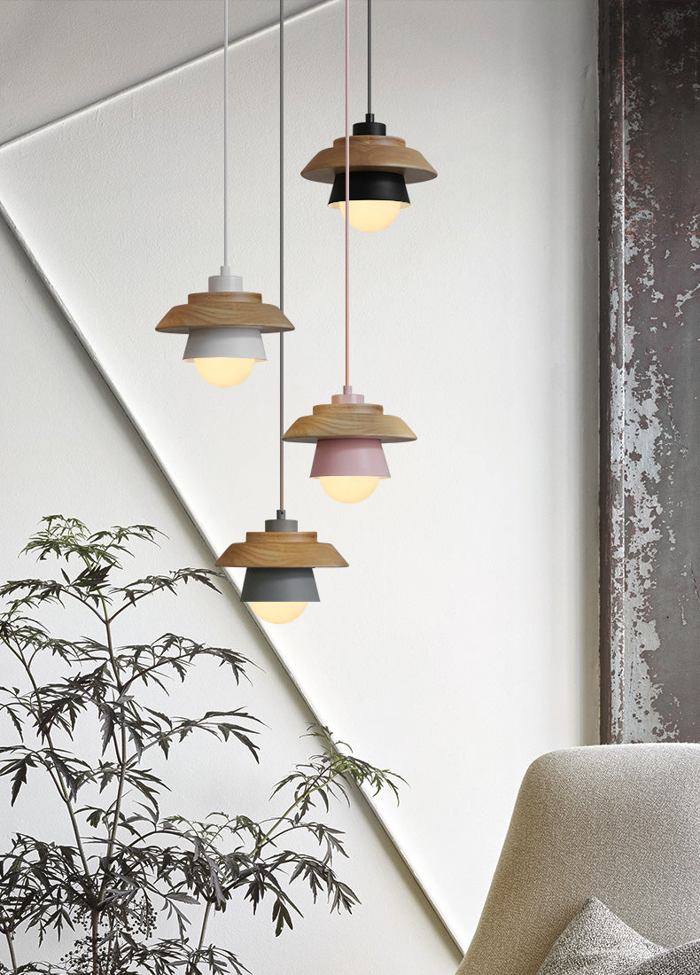 Nordic Style Wooden Metal Pendant Light Fixture - Modern Minimalist Hanging Lamp for Home Decor — Main Image