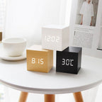 Modern LED Wooden Cube Alarm Clock Multi-Color Display USB Powered 6.3cm — Main Image
