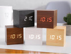 Modern LED Wooden Cube Alarm Clock Multi-Color Display USB Powered 6.3cm — Image 2