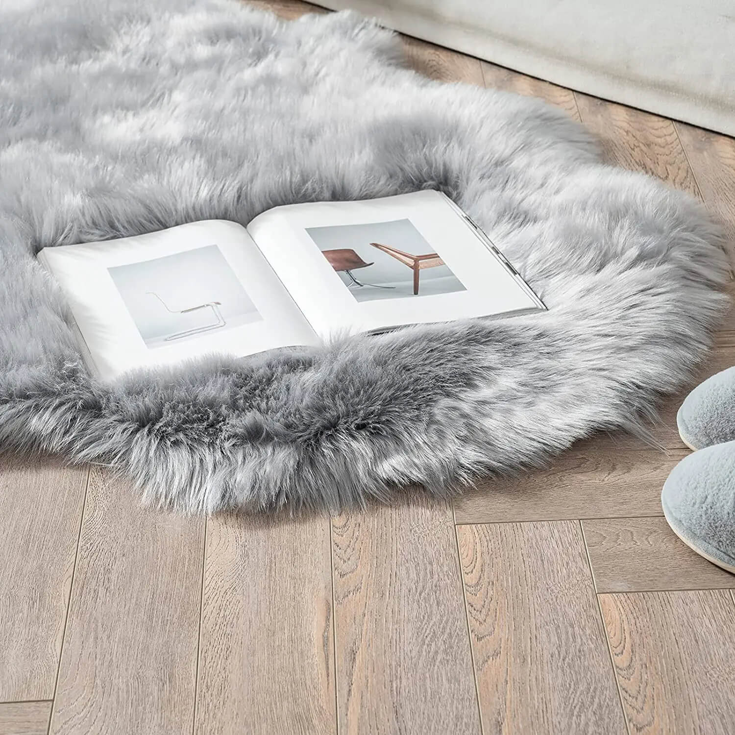 Luxury Faux Fur Area Rug Soft Shaggy Carpet Grey 60x180cm — Image 5