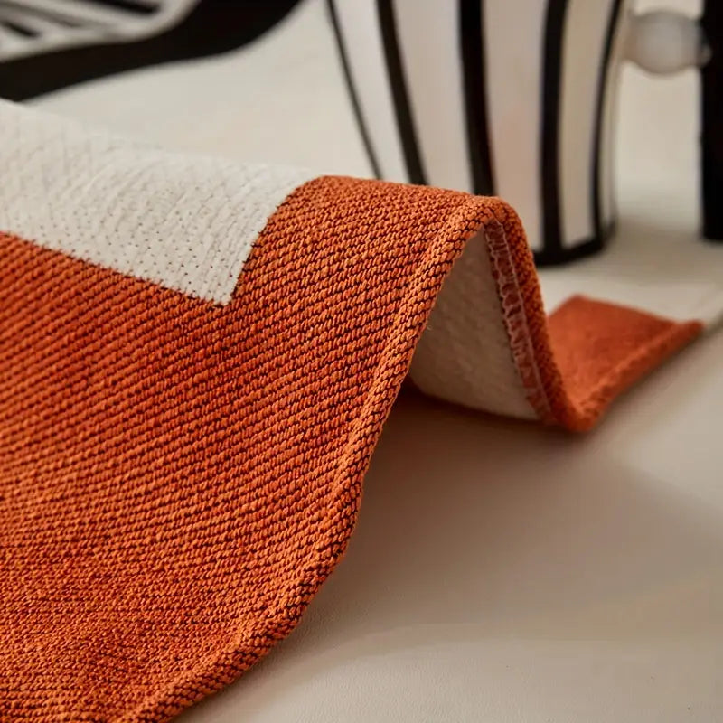 Modern Geometric Cotton Sofa Throw Blanket Black White Orange Striped Decorative Living Room Cover — Image 8