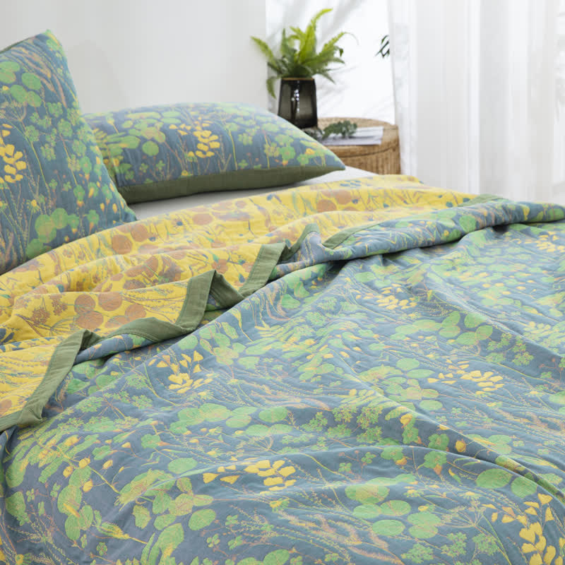 Reversible Floral Comforter Set Cotton Green Yellow King Size Bedding — Image 3