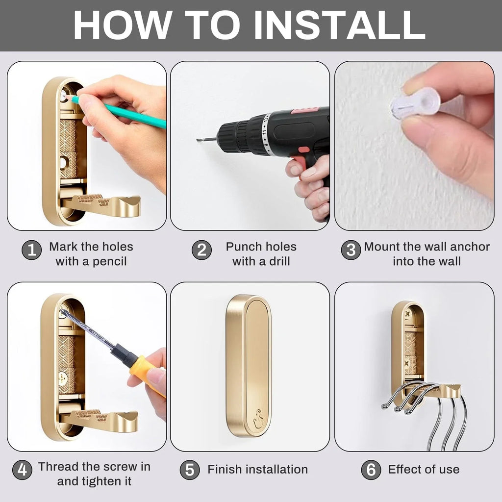Premium Zinc Alloy Wall Hooks Foldable Magnetic Closure Heavy Duty Gold — Image 4